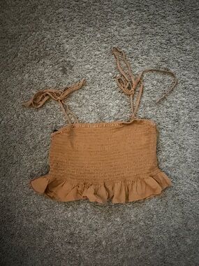 Forever 21 Tan Smocked Ruffle Crop Top